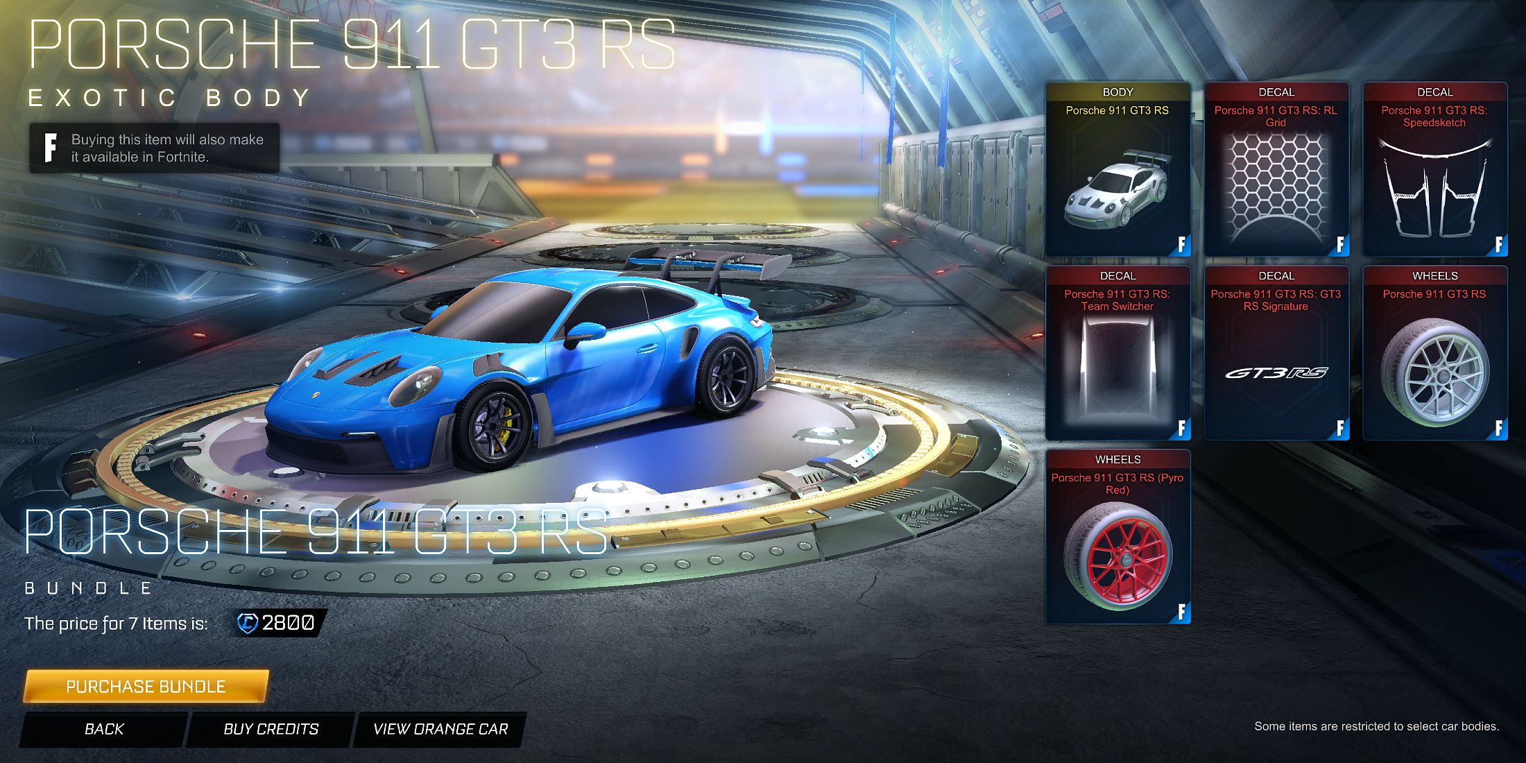 Screenshot showcasing how to get the Porsche 911 GT3 RS in Rocket League 